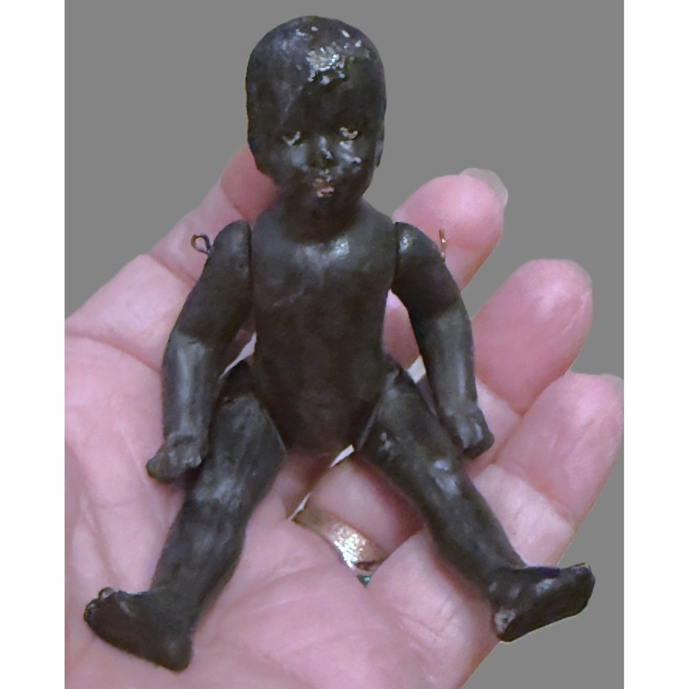 Black Boy Antique Porcelain 4" Doll African American Features Pinned Arms Legs